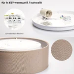Deckenleuchte EINLICHT "Fabric" für 2x E27, Ø38cm, Taupe, Stoffschrim – Bild 5