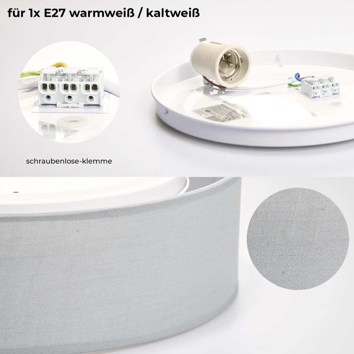 Deckenleuchte EINLICHT "Fabric" für 2x E27, Ø38cm, Blaugrau, Stoffschrim – Bild 5