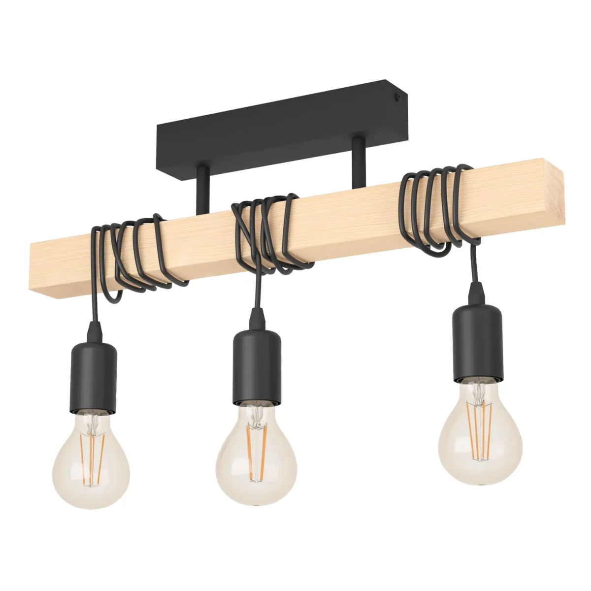Deckenleuchte EGLO "Townshend", 3-flammig, Holz/schwarz, E27, 55x10,5x26,5cm – Bild 1