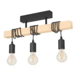Deckenleuchte EGLO "Townshend", 3-flammig, Holz/schwarz, E27, 55x10,5x26,5cm