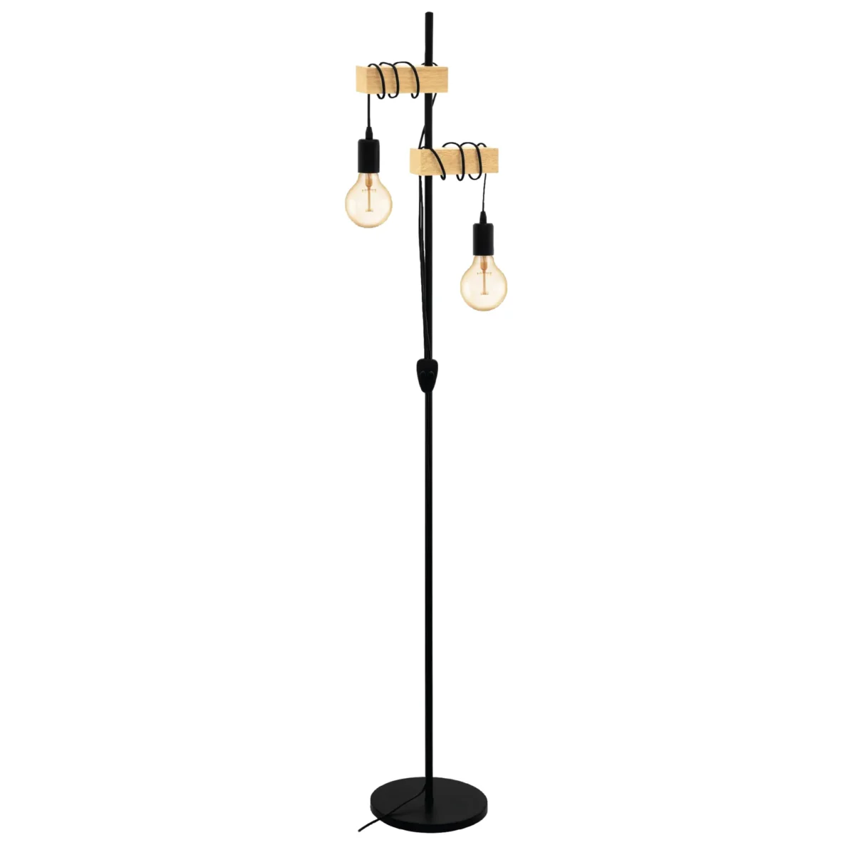 Stehleuchte EGLO "Townshend", 2-flammig, Holz/schwarz, E27, 20,5x25x166,5cm – Bild 1