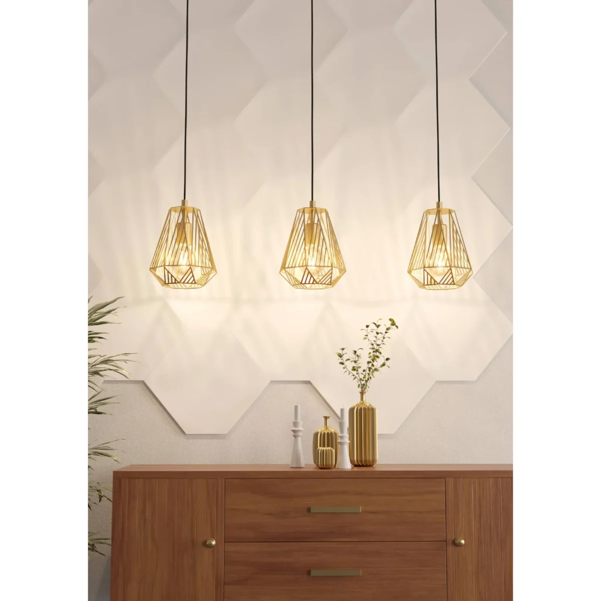 Hängeleuchte EGLO "Stype", 3-flammig, E27, Stahl, gold, 96x20x110cm – Bild 2