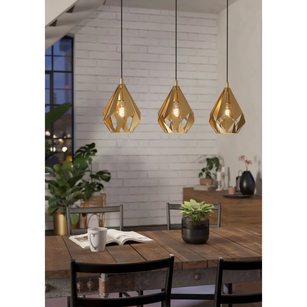 Hängeleuchte EGLO "Carlton", 3-flammig, E27, Stahl, gold, 80,5x20,5x110cm – Bild 2