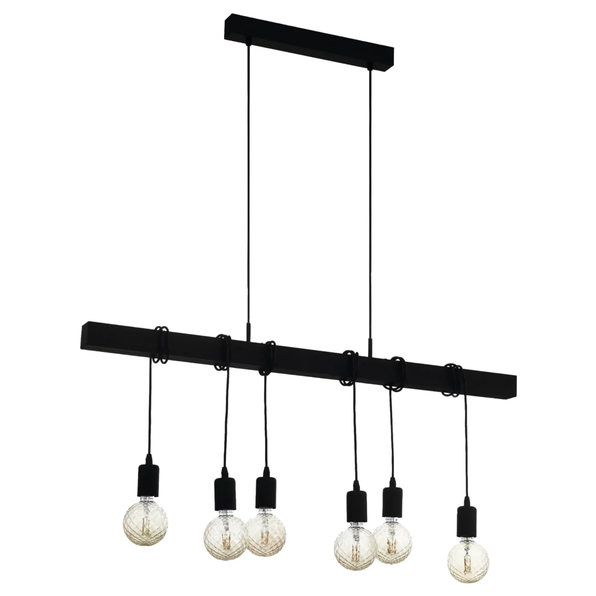 Hängeleuchte EGLO "Townshend Black", 6-flammig, E27, Stahl, Holz, schwarz – Bild 1