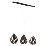 Hängeleuchte EGLO "Carlton 1", 3-flammig, E27, Stahl,schwarz/kupfer, 81x21x110cm