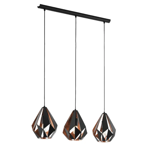 Hängeleuchte EGLO "Carlton 1", 3-flammig, E27, Stahl,schwarz/kupfer, 81x21x110cm
