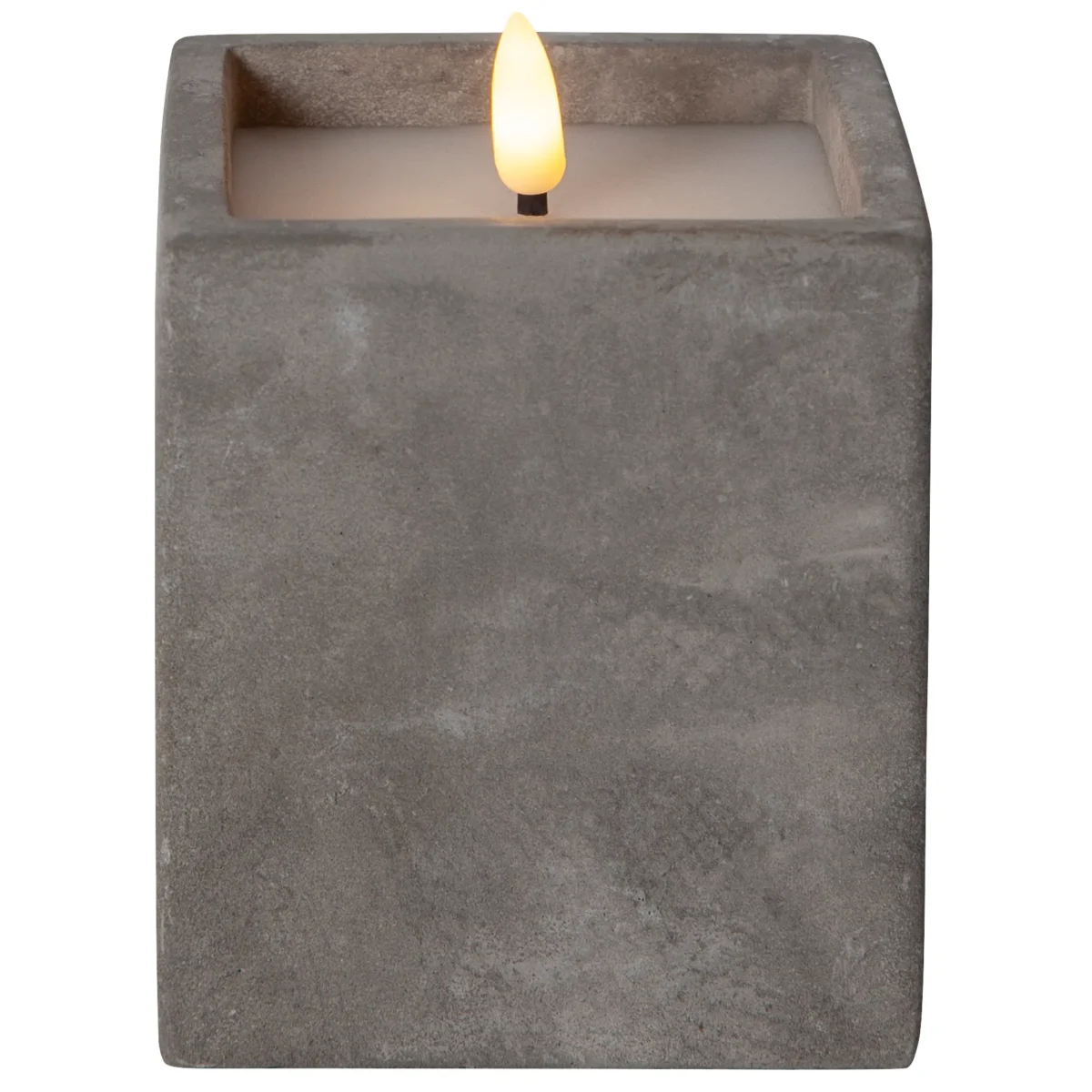 LED Wachskerze "Flamme Cem", zementfarben, flackernd, 8,5x11,5cm – Bild 1