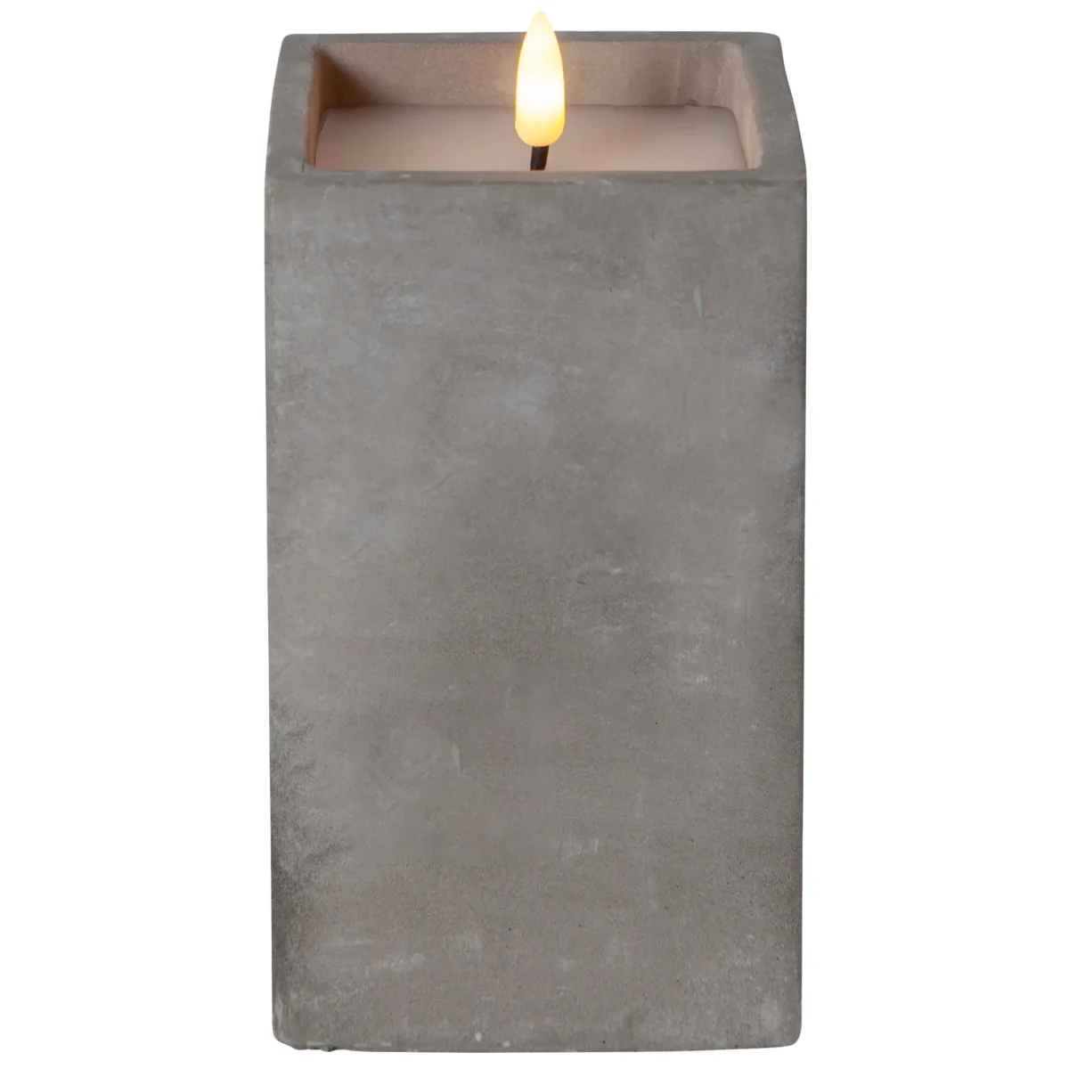 LED Wachskerze "Flamme Cem", zementfarben, flackernd, 8,5x16,5cm – Bild 1