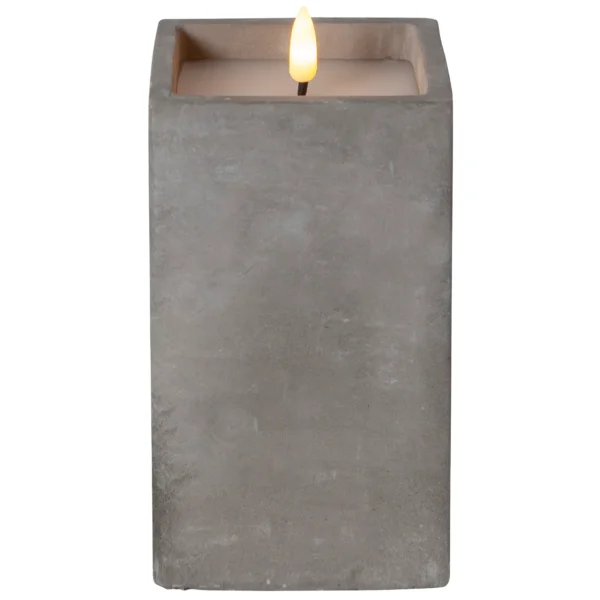 LED Wachskerze "Flamme Cem", zementfarben, flackernd, 8,5x16,5cm