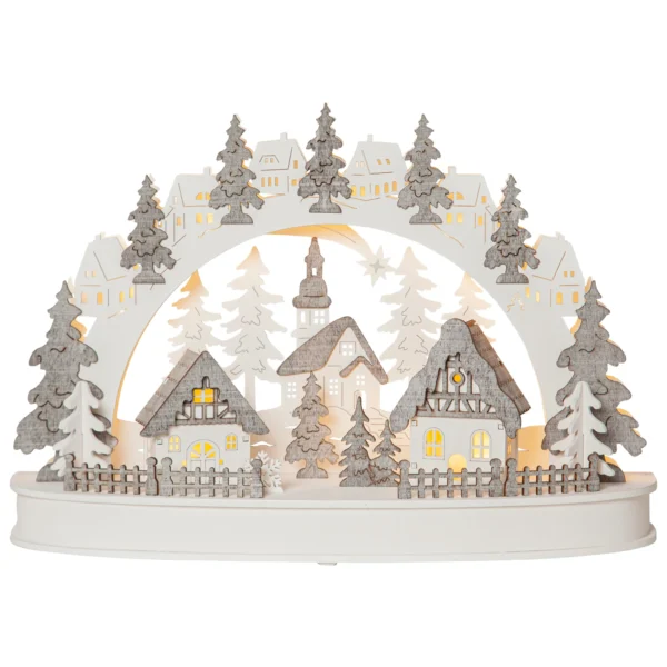 LED-Innendekoration "Grauberg", 10ww LED, Holz, grau, 46x12x2cm, Batterien,Timer