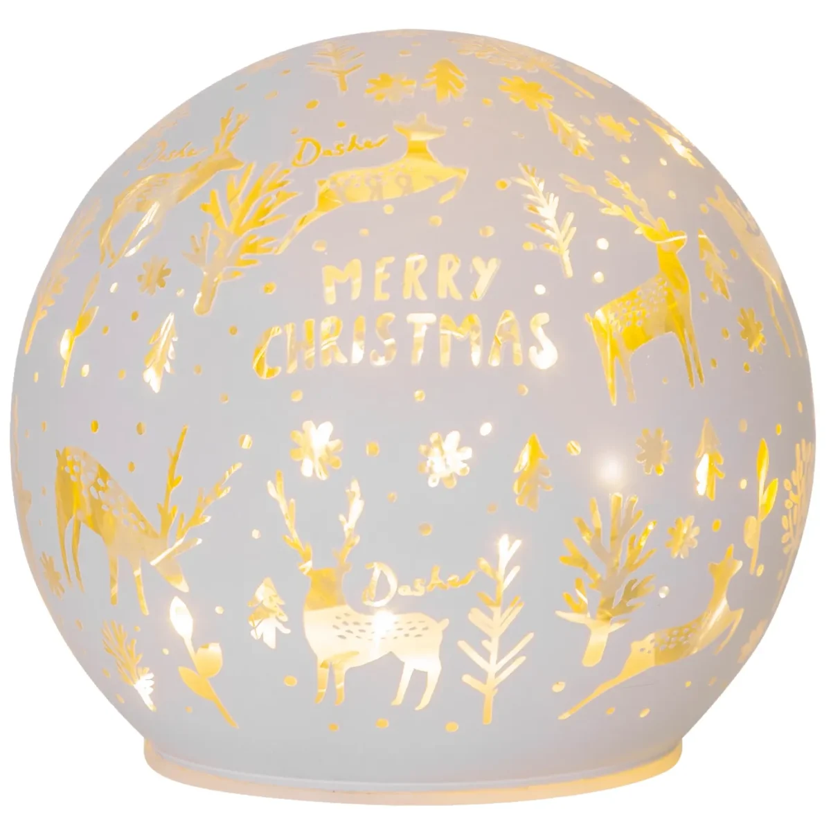 Deko-Glaskugel "Merry X-Mas", weiß, 12cm, Wintermotiv, innen Gold, Batterie – Bild 1