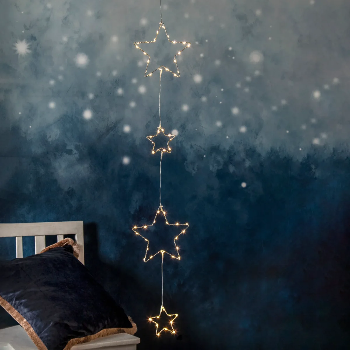 LED-Lichterkette "Dew Drop Stars", 2x Stern 20cm, 2x Stern 10cm, Batterie, Timer – Bild 1