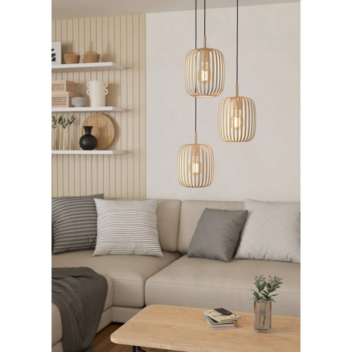 Hängeleuchte EGLO "Romazzina", E27, 3-flammig, Stahl, sandfarben, 110x46cm – Bild 2