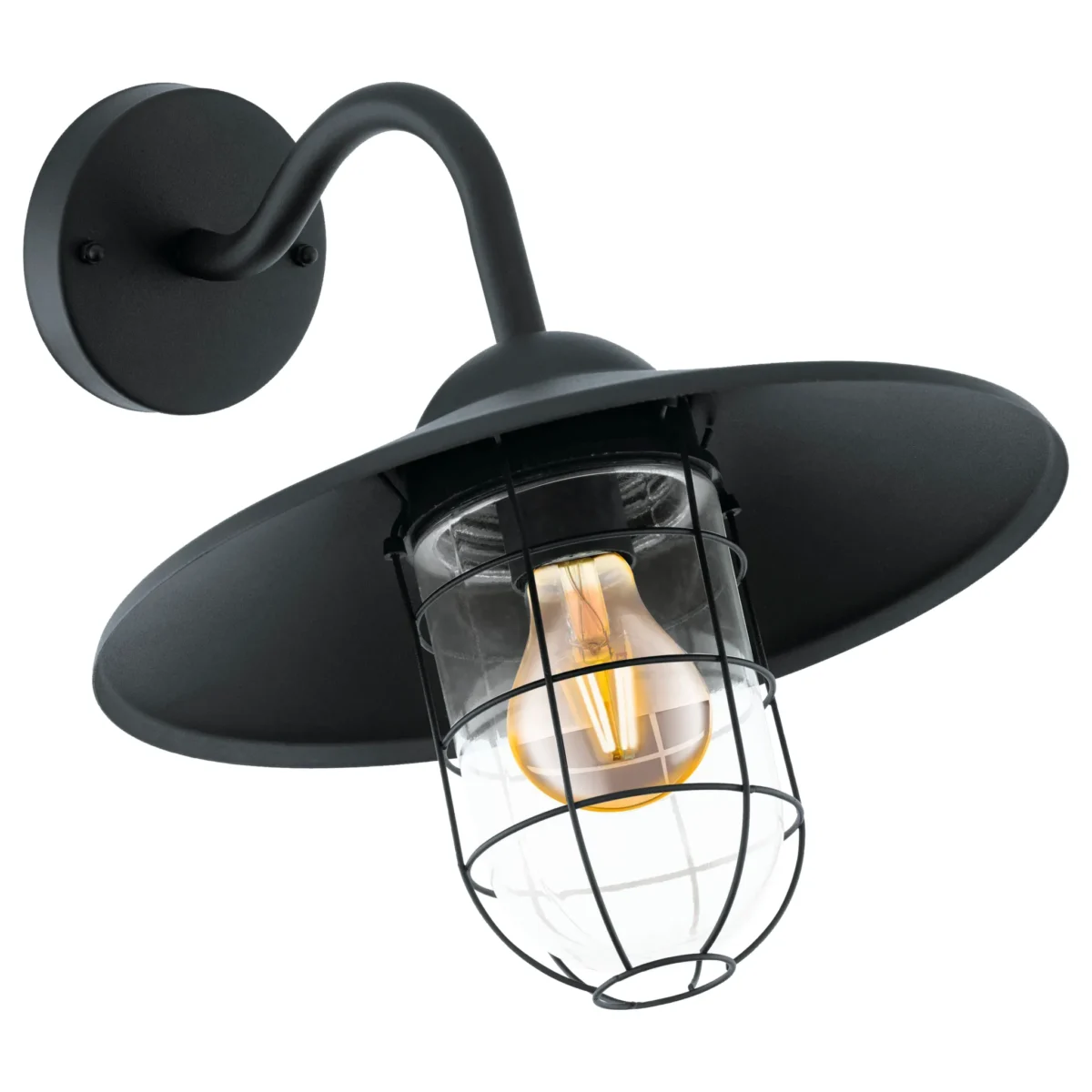 Wandleuchte EGLO "Melgoa", E27, Stahl verzinkt, schwarz, Glas/klar, 25x30cm – Bild 1