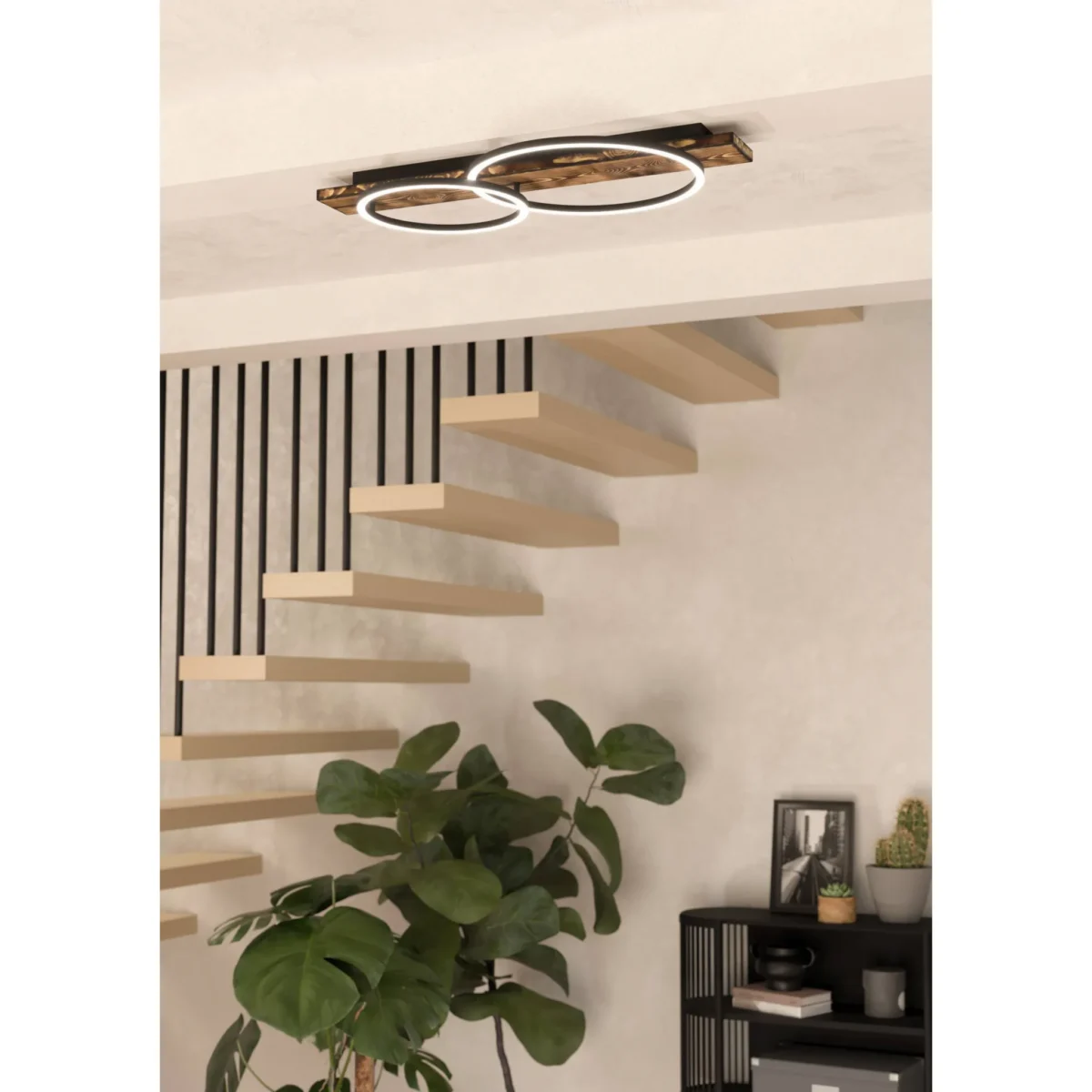 Deckenleuchte EGLO "Boyal", 2-flammig, 1700lm, 3000K, 12W, Stahl/Holz – Bild 4