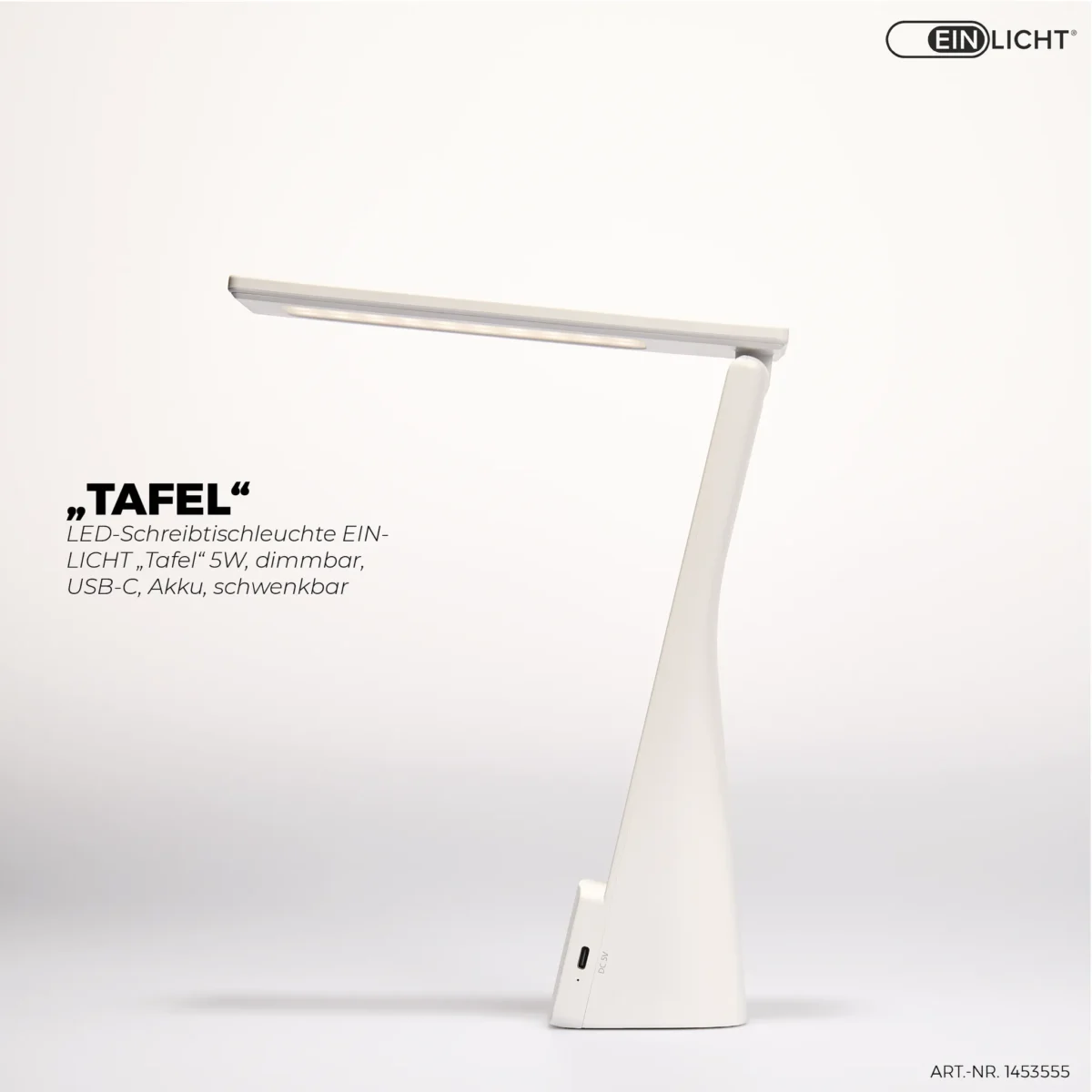 LED-Schreibtischleuchte EINLICHT "Tafel" 5W, dimmbar, USB-C, Akku, schwenkbar – Bild 2