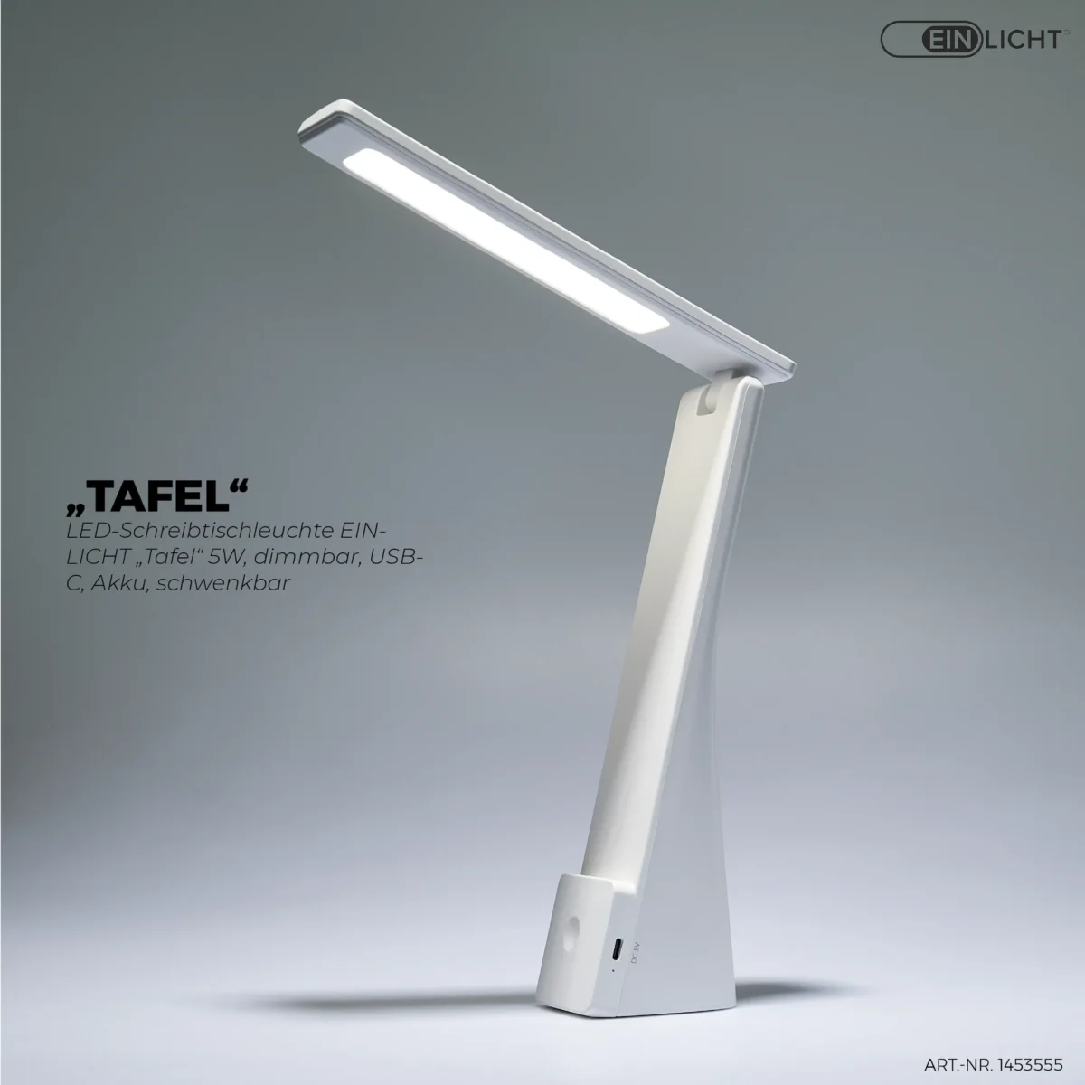 LED-Schreibtischleuchte EINLICHT "Tafel" 5W, dimmbar, USB-C, Akku, schwenkbar – Bild 4