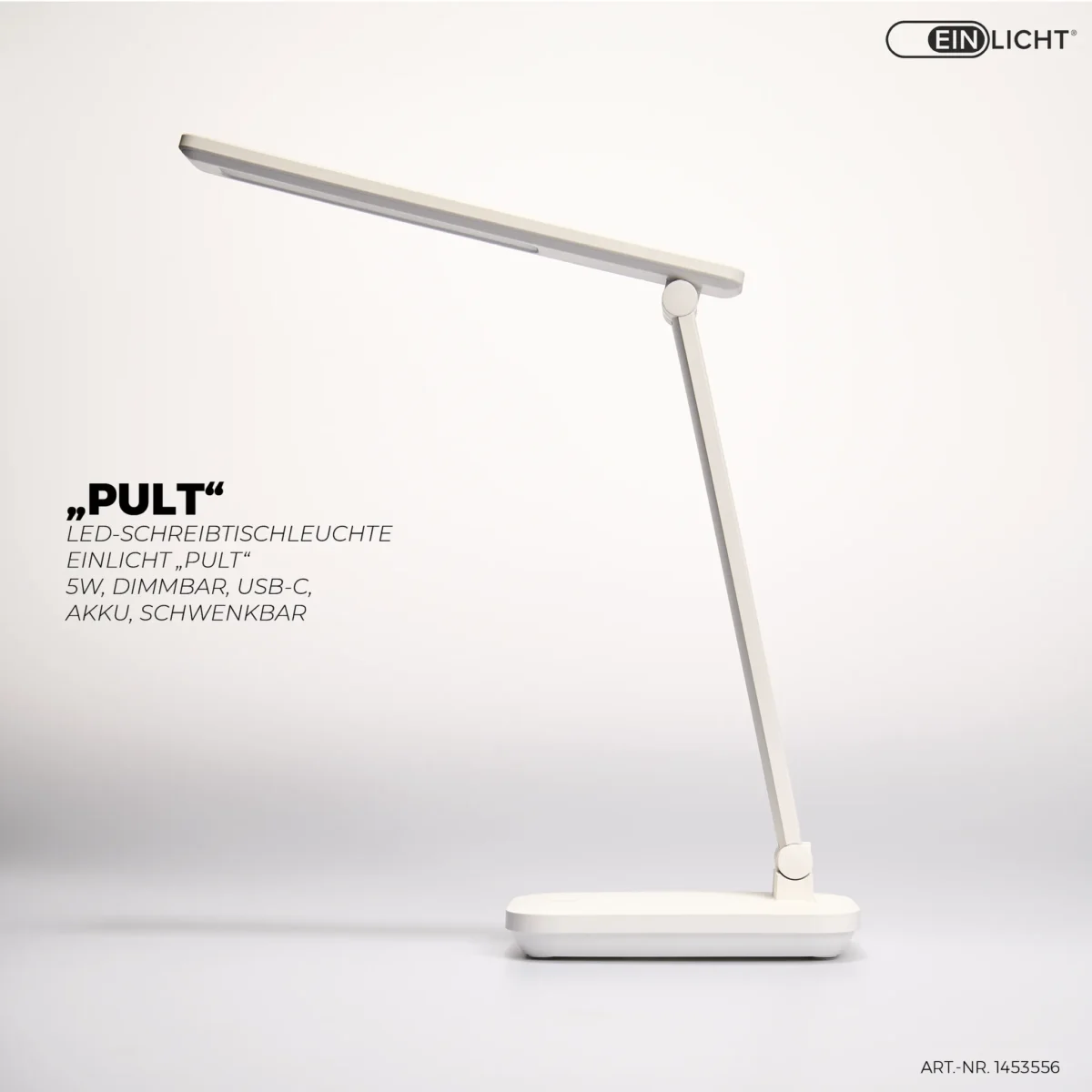 LED-Schreibtischleuchte EINLICHT "Pult" 5W, dimmbar, USB-C, Akku, schwenkbar – Bild 2