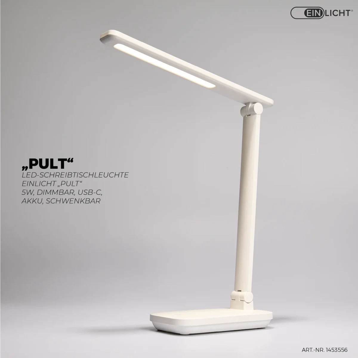 LED-Schreibtischleuchte EINLICHT "Pult" 5W, dimmbar, USB-C, Akku, schwenkbar – Bild 4