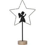 LED-Standleuchte "Glimta", Engel in Stern, 25x42cm, Metall/schwarz, Holzfuß