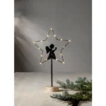 LED-Standleuchte "Glimta", Engel in Stern, 25x42cm, Metall/schwarz, Holzfuß – Bild 2