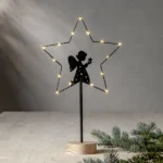 LED-Standleuchte "Glimta", Engel in Stern, 25x42cm, Metall/schwarz, Holzfuß – Bild 3