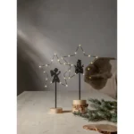 LED-Standleuchte "Glimta", Engel in Stern, 25x42cm, Metall/schwarz, Holzfuß – Bild 4
