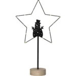 LED-Standleuchte "Glimta", Schneemann in Stern, 25x42cm, Metall/schwarz, Holzfuß