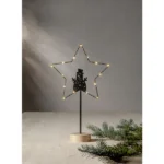 LED-Standleuchte "Glimta", Schneemann in Stern, 25x42cm, Metall/schwarz, Holzfuß – Bild 2