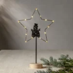 LED-Standleuchte "Glimta", Schneemann in Stern, 25x42cm, Metall/schwarz, Holzfuß – Bild 3
