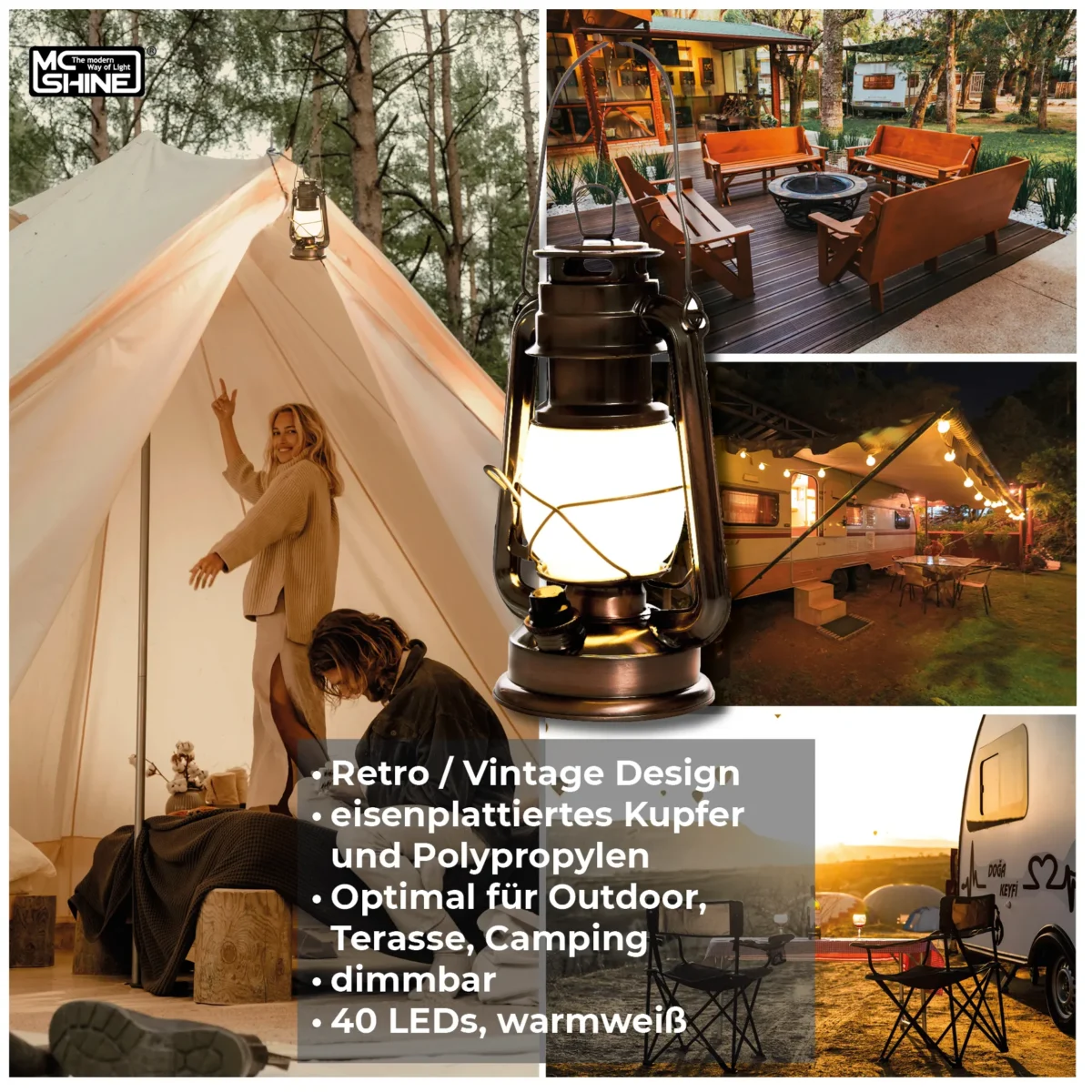LED Camping Laterne McShine "Retro" 23,5cm, Batterie, warmweiß, dimmbar – Bild 5