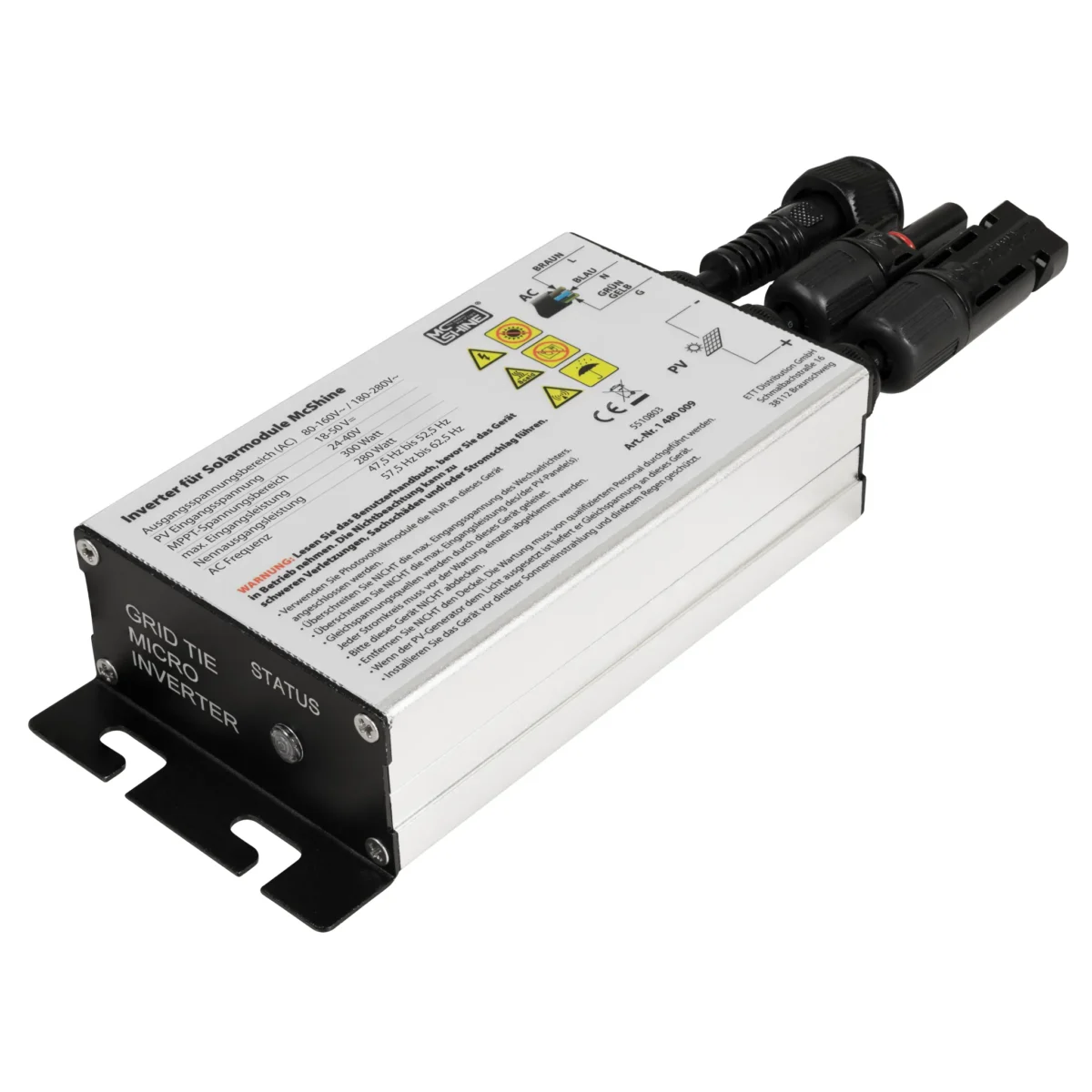 Wechselrichter für Solarmodule McShine, 300W, 5m Kabel – Bild 2