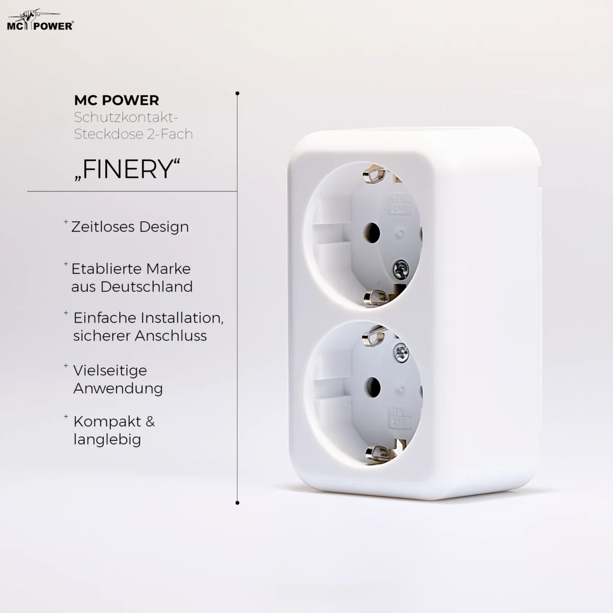 Schutzkontakt-Steckdose 2-fach McPower "Finery", 250V/16A,AP,Einsteckschutz,weiß – Bild 3