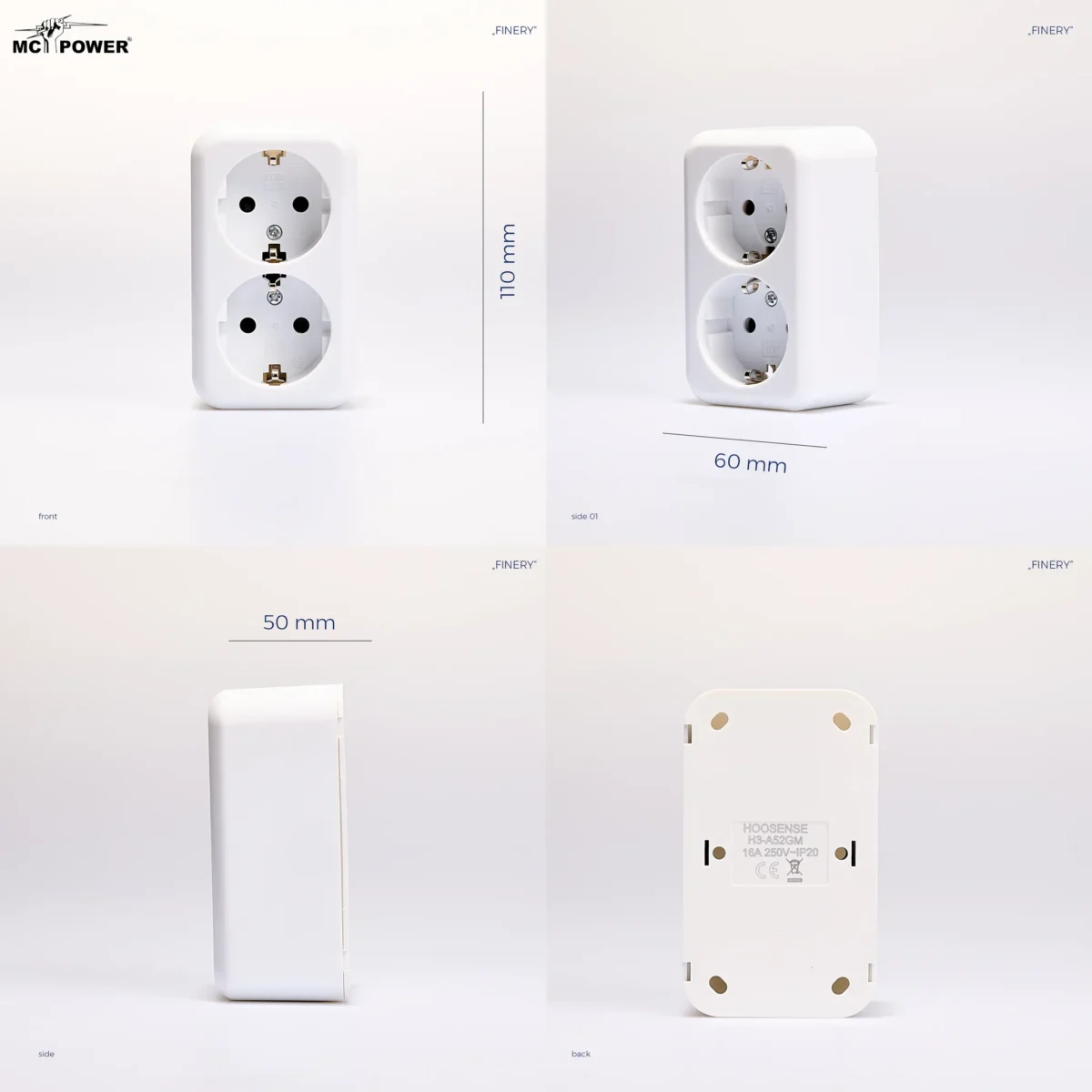 Schutzkontakt-Steckdose 2-fach McPower "Finery", 250V/16A,AP,Einsteckschutz,weiß – Bild 5