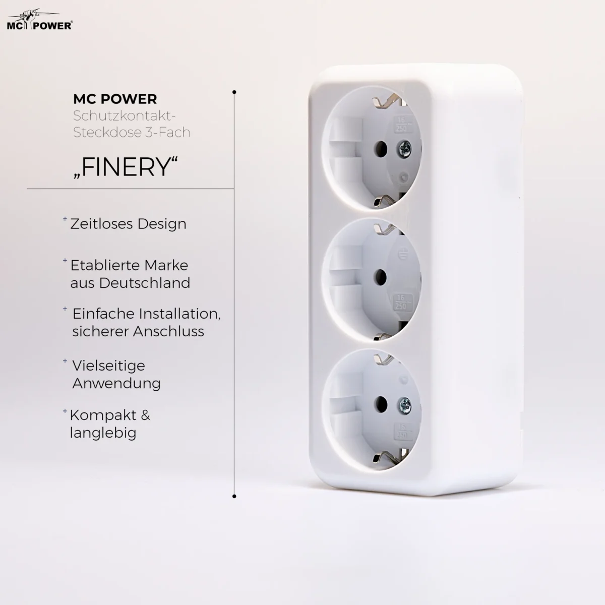 Schutzkontakt-Steckdose 3-fach McPower "Finery", 250V/16A, AP, Einsteckschutz, weiß – Bild 3