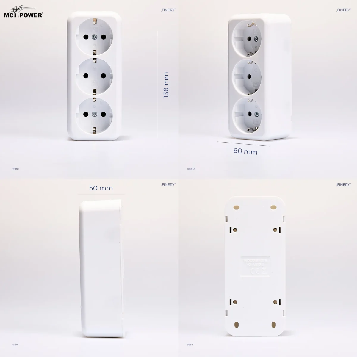 Schutzkontakt-Steckdose 3-fach McPower "Finery", 250V/16A, AP, Einsteckschutz, weiß – Bild 5