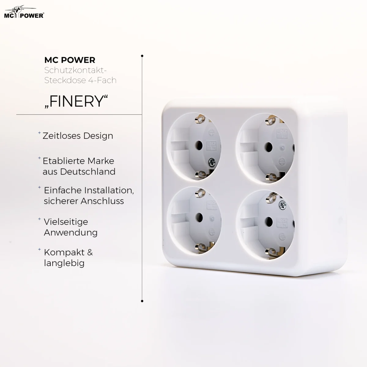 Schutzkontakt-Steckdose 4-fach McPower "Finery", 250V/16A,AP,Einsteckschutz,weiß – Bild 3