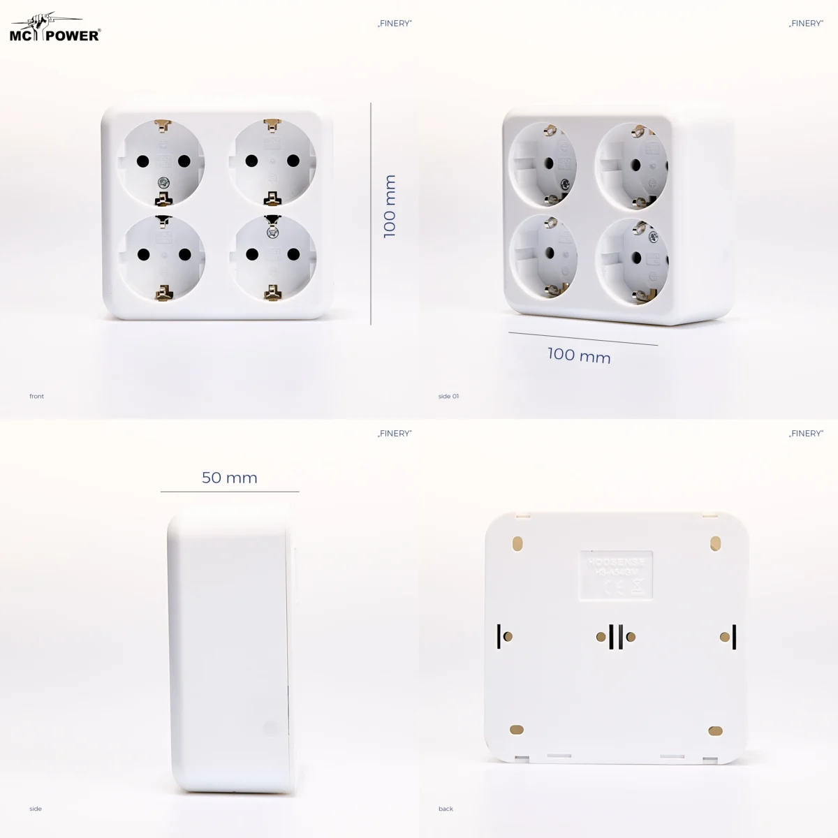 Schutzkontakt-Steckdose 4-fach McPower "Finery", 250V/16A,AP,Einsteckschutz,weiß – Bild 5