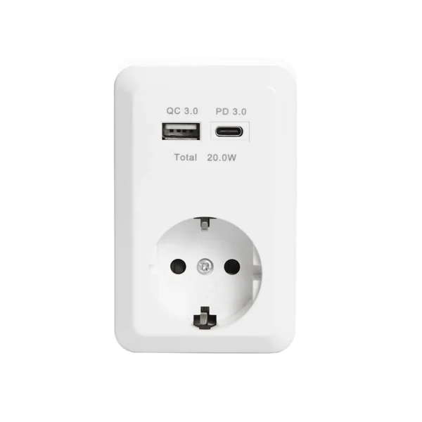 Schutzkontakt-Steckdose McPower "Finery", 250V/16A, 1x USB-C mit PD20W + 1x USB-A