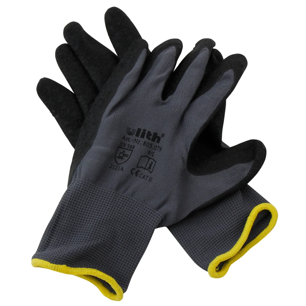 Montage-Feinstrickhandschuhe, Größe 9/L, grau, 13G-Trägermaterial, Latex – Bild 2