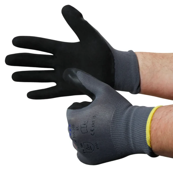 Montage-Feinstrickhandschuhe, Größe 8/M, grau, 13G-Trägermaterial, Latex-Soft