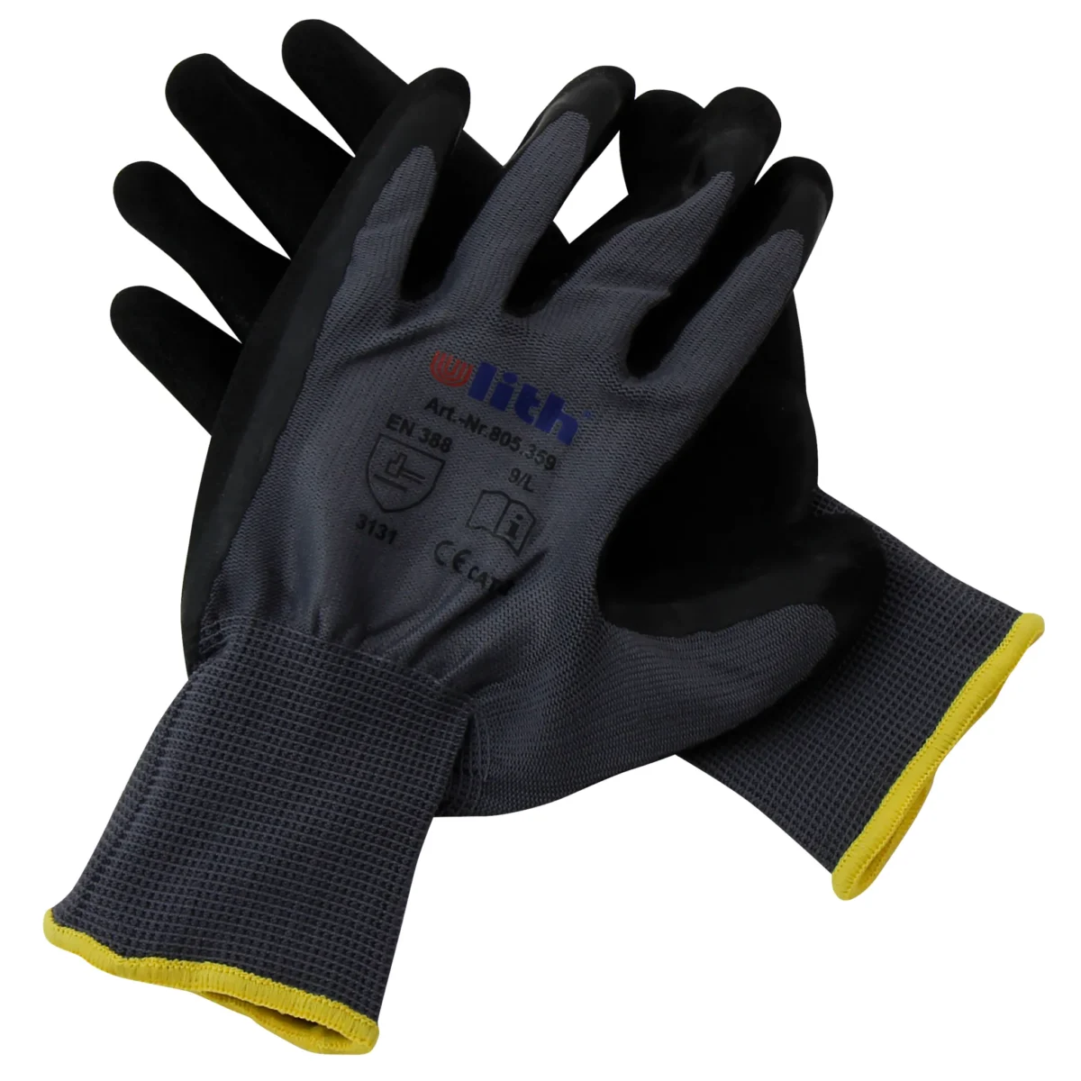 Montage-Feinstrickhandschuhe, Größe 8/M, grau, 13G-Trägermaterial, Latex-Soft – Bild 2