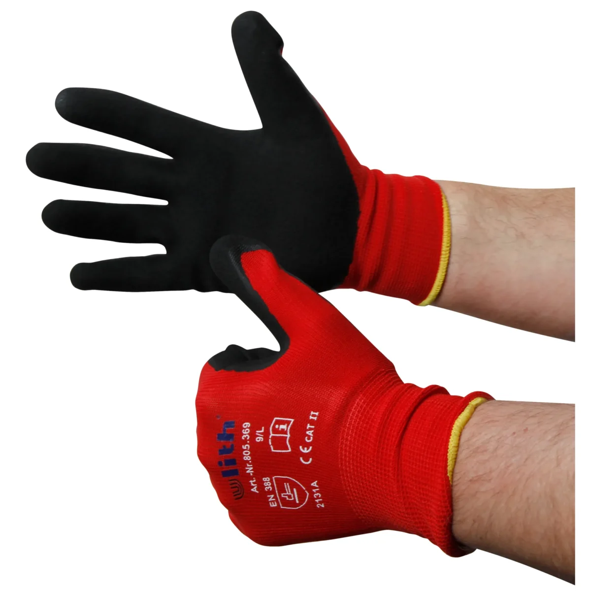 Montage-Feinstrickhandschuhe, Größe 9/L, rot, 13G-Trägermaterial, Latex-Soft – Bild 1