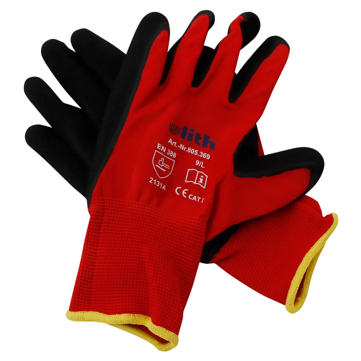 Montage-Feinstrickhandschuhe, Größe 9/L, rot, 13G-Trägermaterial, Latex-Soft – Bild 2