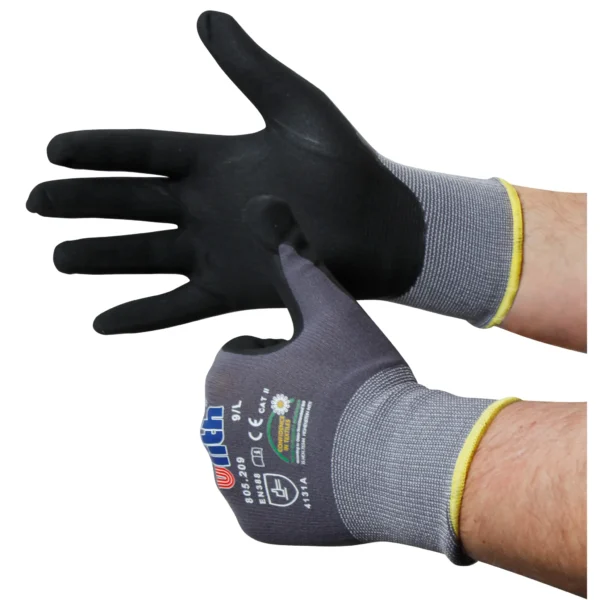 Montage-Feinstrickhandschuhe, Größe 8/M, grau, 13G-Trägermaterial, Kautschuk