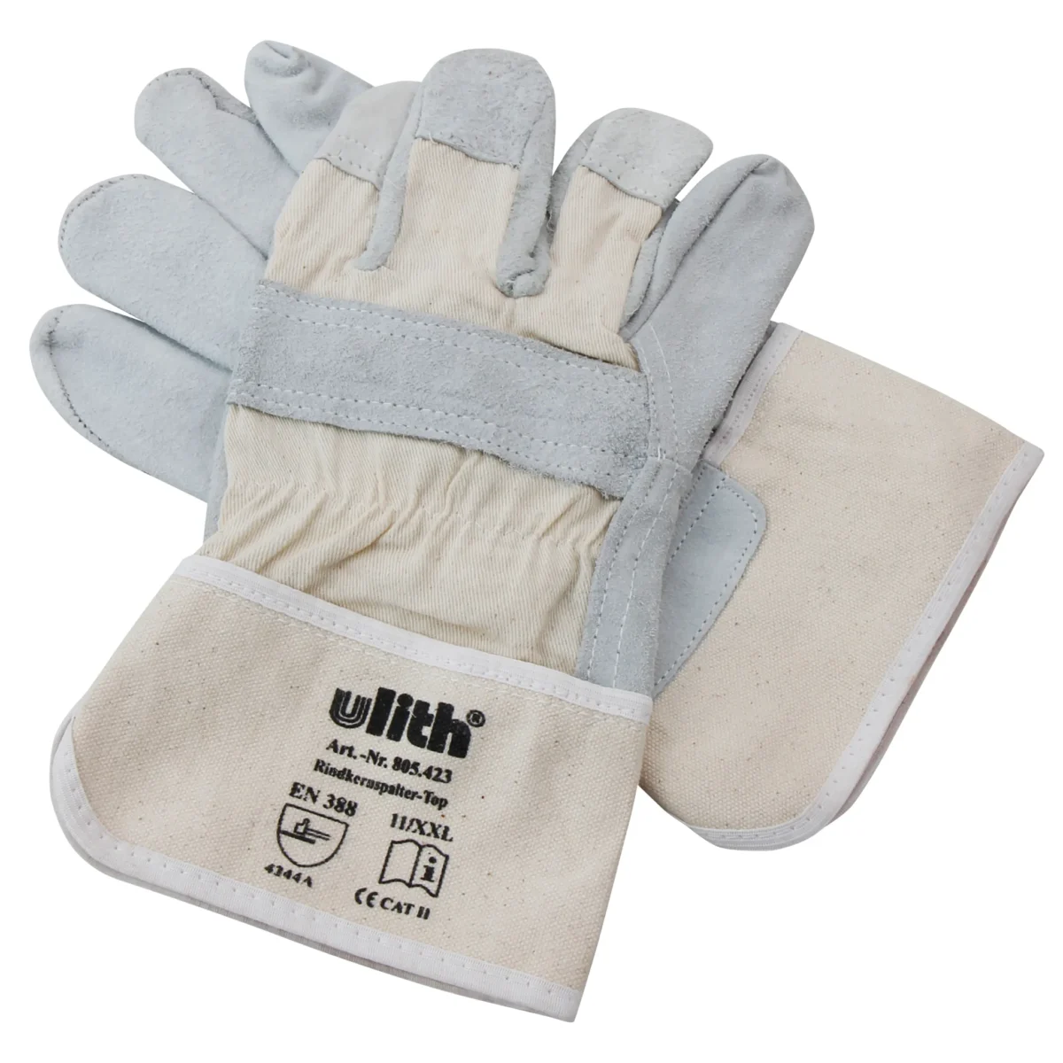 Arbeitshandschuhe Rindkernspaltleder, Größe 10,5, naturgrau, – Bild 2