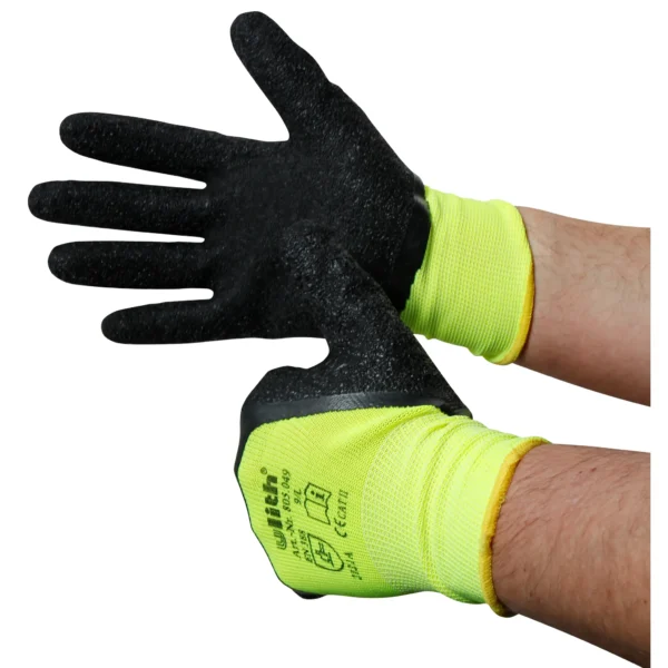 Montage-Feinstrickhandschuhe, Größe 11/XXL, gelb, 13G-Trägermaterial, Latex