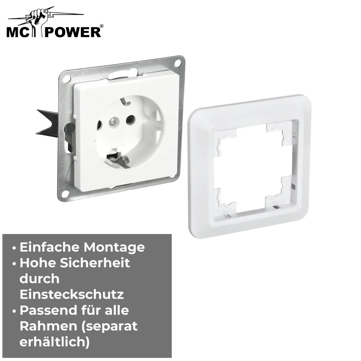 Schutzkontakt-Steckdose McPower "Cup" 250V~/16A, UP, Einsteckschutz, weiß – Bild 5