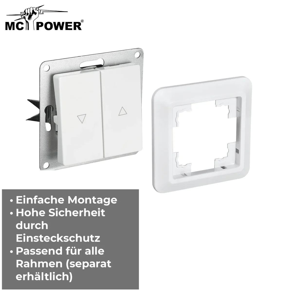 Jalousie-Taster McPower "Cup" Hoch und Runter, 250V~/10A, UP, weiß – Bild 4