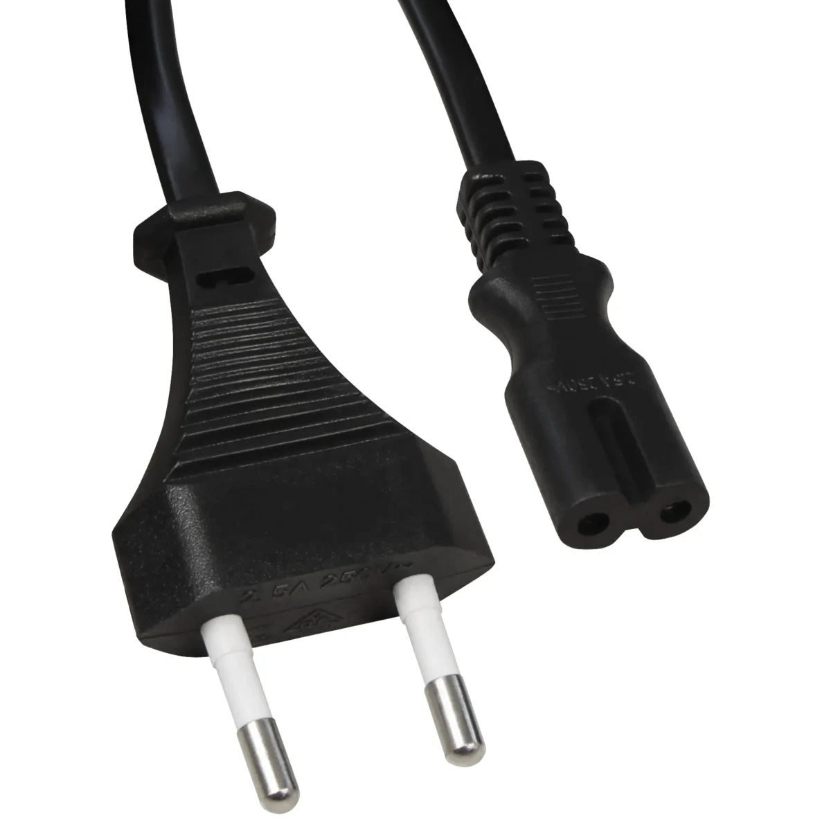 Euro-Netzkabel mit Doppelnutstecker, 1,5m, 0,75mm², schwarz – Bild 1